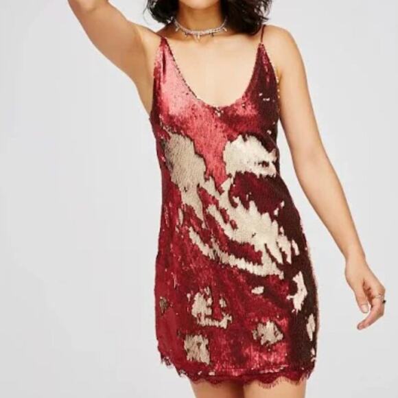Free People Dresses & Skirts - Free People Seeing Double Sequins Red/Rouge Dress Small NWT NEW YEARS DRESS